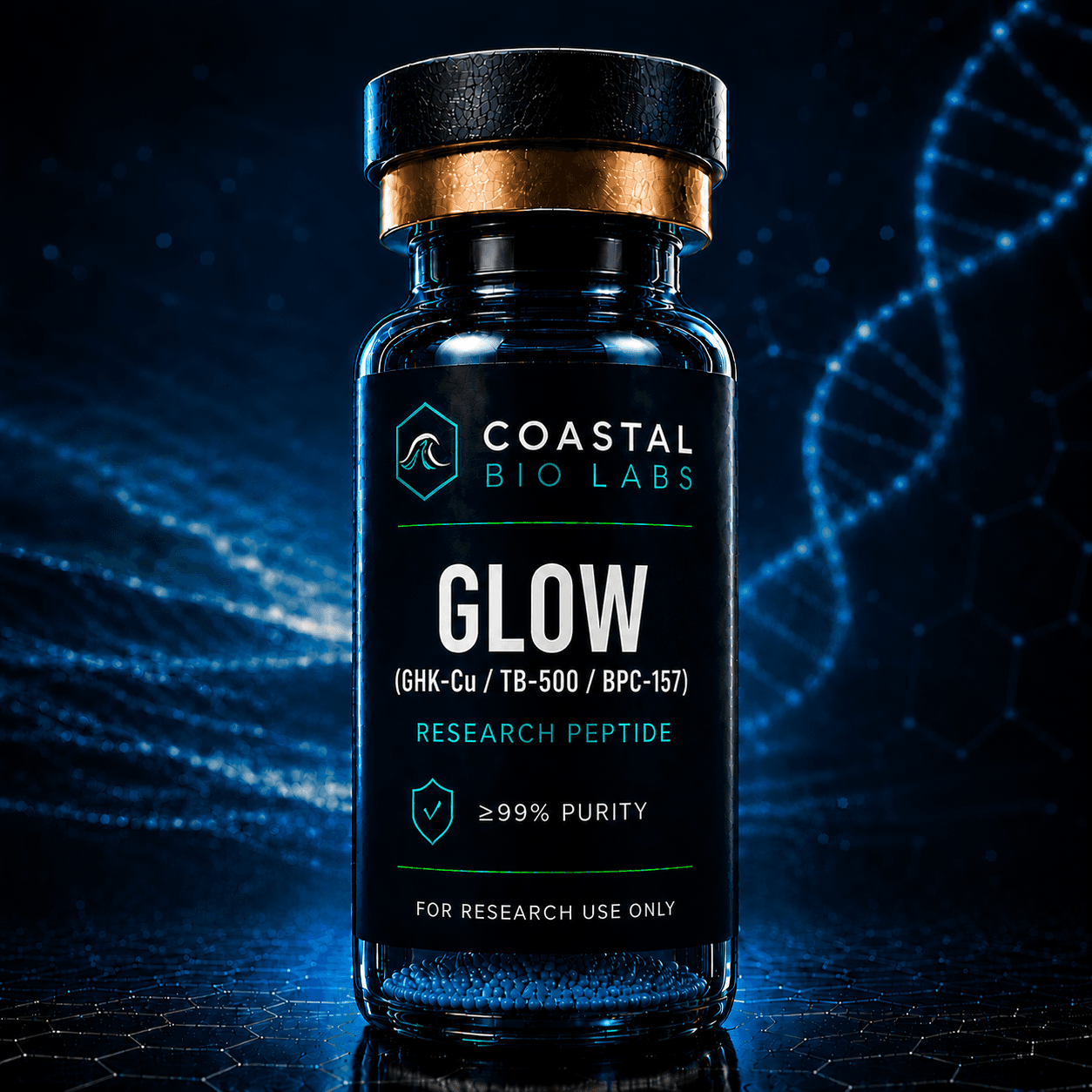 GLOW (GHK-Cu 50mg / TB-500 10mg / BPC-157 10mg) research peptide vial