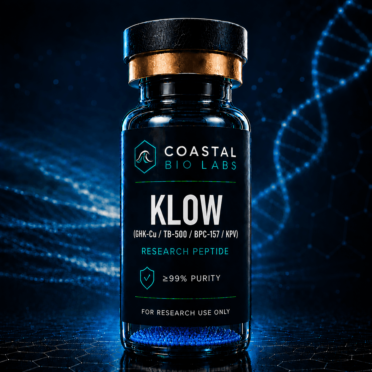 KLOW (GHK-Cu 50mg / TB-500 10mg / BPC-157 10mg / KPV 10mg) research peptide vial